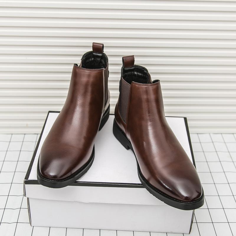 Yuppie Chelsea Shoes Men High Quality Oxford Ankle Boots Men's Dress Shoes Trend Britain Brogue Social Formal Shoes Men