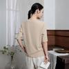 Johnature Women Knitted Spring T-Shirts O-Neck Half Solid Color Soft Female T-Shirts