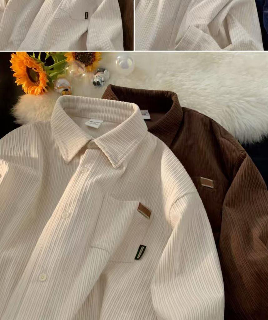 Pánská retro manšestrová košile s dlouhým rukávem – Módní volný střih na jaro a podzim