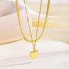 Women's 18K Gold Plated Stainless Steel Sporty Bamboo Chain Heart Zircon Pendant Necklace for Anniversaries