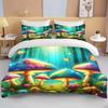 Super Vibrant Neon Psychedelic Mushrooms Print Bedding Set  1 Duvet Cover 1/2 Pillowcases Adult and Children Bedding Set Luxury