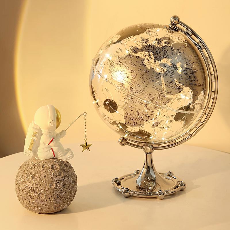 Astronaut Boy Globe Ornament: Luxurious Birthday Gift & Decorative Piece for Living Room or Wine Cabinet.