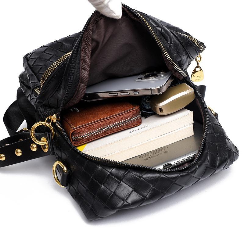 Shoulder Backpack Dual-purpose Women's Bag New Retro Fashion Casual Woven Soft Leather Texture Large-capacity Backpack