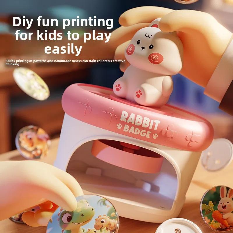 Cartoon DIY Badge Making Machine Set Creative Educational Button Making Machine Material Pack Children’s Educational Toy Gift
