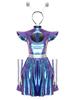 Womens Alien Astronaut Cosplay Dress with Gloves and Hair Loop Set Cutout Neck Metallic Shiny Dress for Halloween Spaced Themed Party
