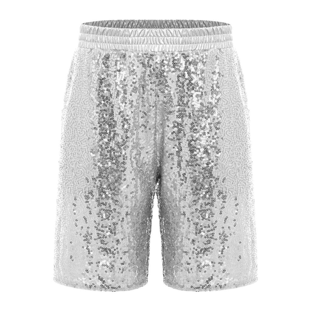 Boys Jazz Dance Stage Performance Costume Shiny Sequins Shorts Elastic Waistband Soft Lining Pockets Comfort Fit