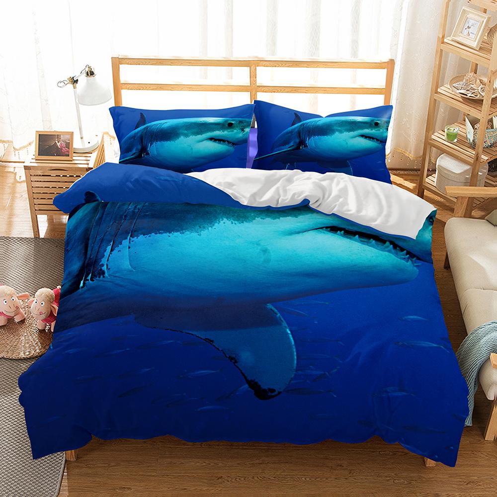 3D Digital Shark Duvet Cover Set With Pillowcase Bedding Set Single Double Twin Full Queen King Size Bed Set For Bedroom Decor