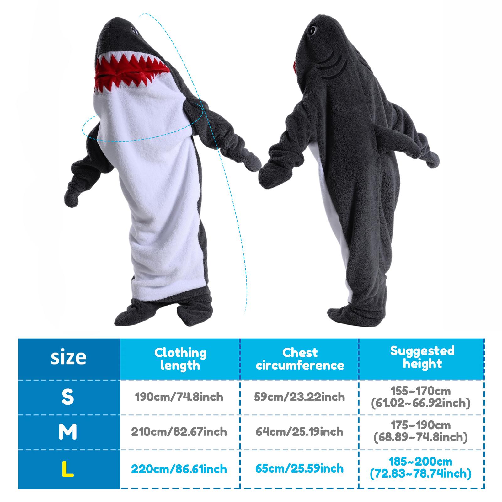 

Носимое одеяло с изображением акулы, мягкое фланелевое мультяшное спальный мешок с капюшоном, теплая домашняя одежда с изображением акулы для взрослых и детей, для кемпинга 190cm темно-серого