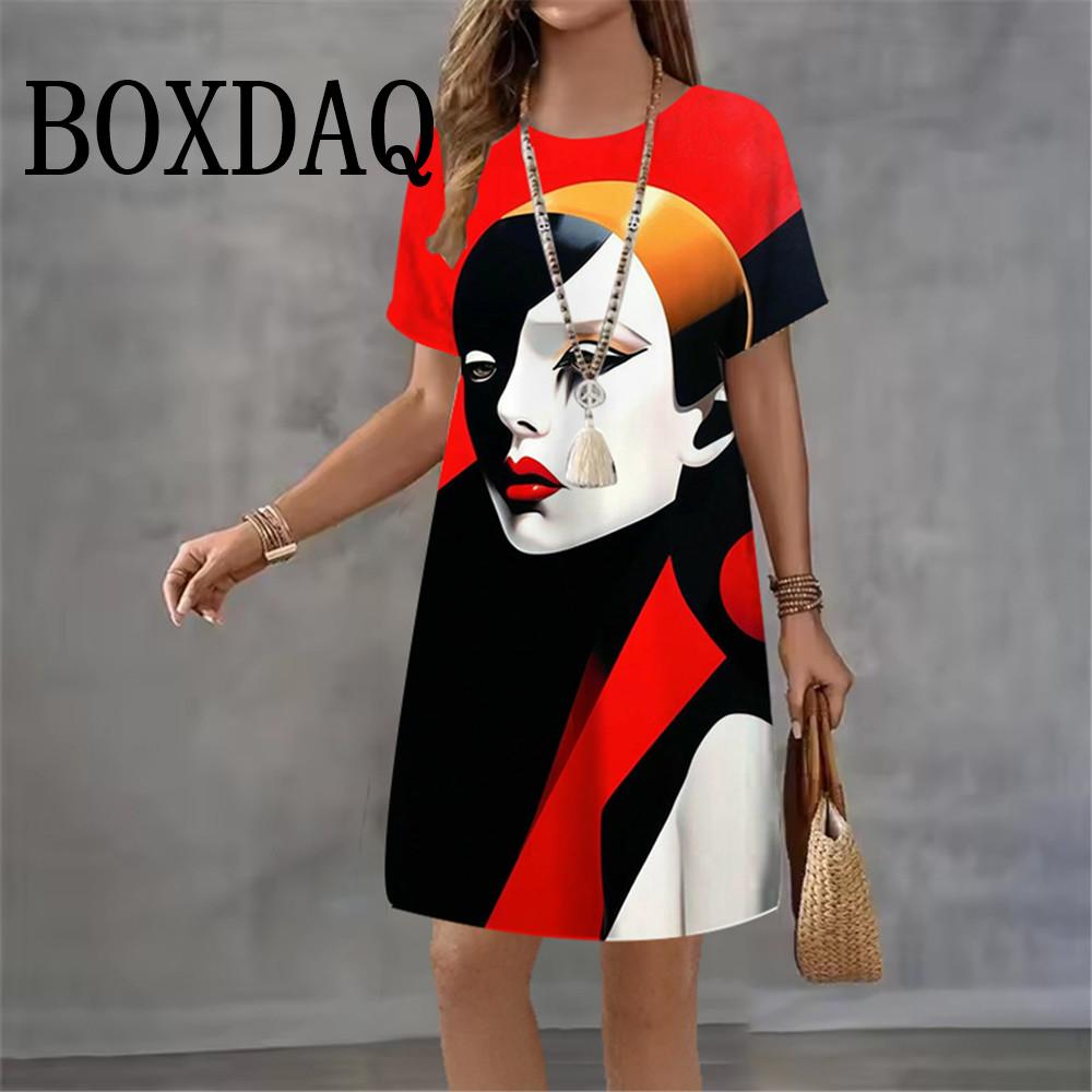 Summer Women Dress 3D Abstract Fashion Printed Human Face Harajuku Dress For Ladies Clothing Casual Streetwear Short Sleeve