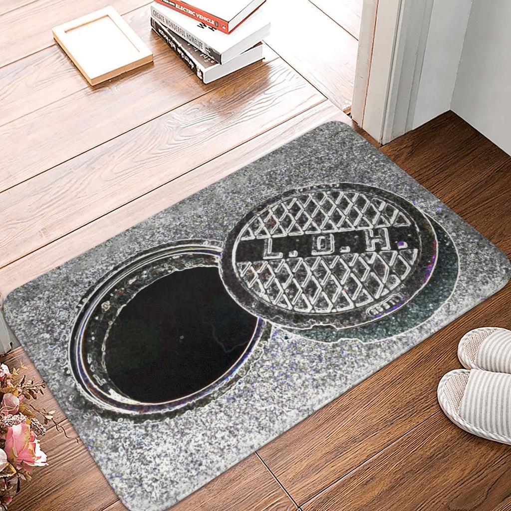 Tappetino Divertente Coperchio Tombino 3D Trappole Tappetino Ingresso Non-Scivolo Bagno Cucina Giardino Garage Tappeto