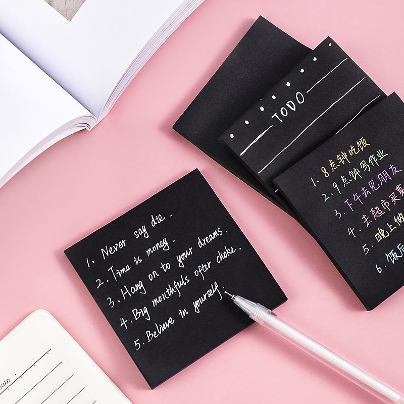 Creative Tearable Black Sticky Notes - Reusable Adhesive Memo Stickers for Students and Planners