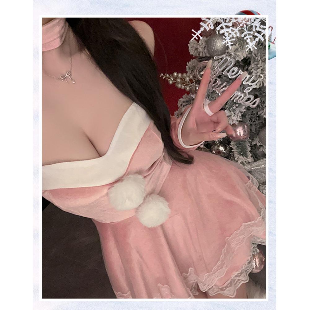 Fun Autumn and Winter Sexy Christmas Outfit Cute Plush Bunny Suspender Sexy Underwear Slim Uniform Set 6219