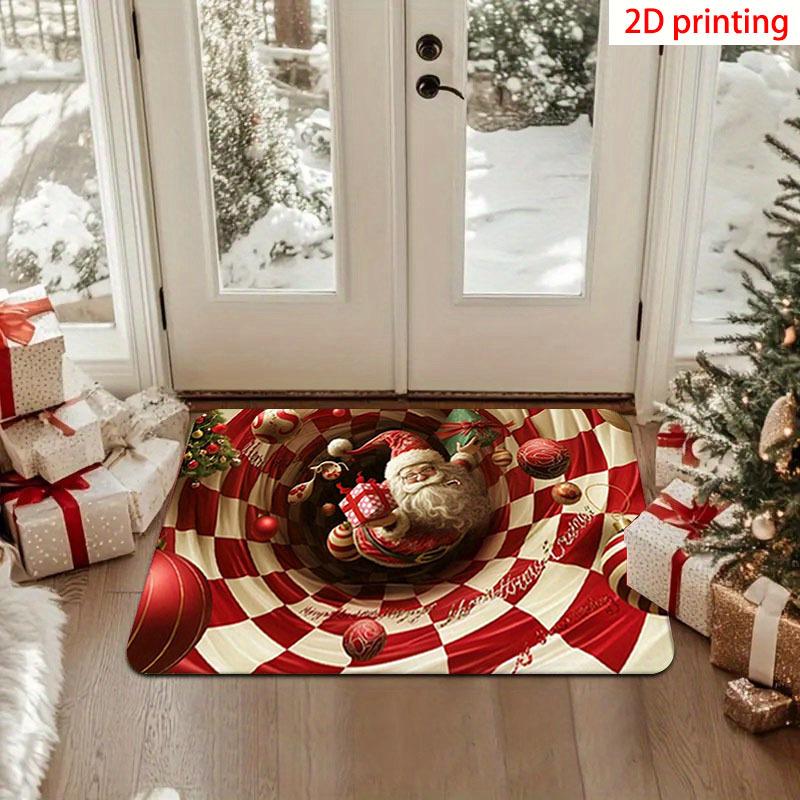 2D Flat Christmas Rug with Santa Print, Festive Decor Mat for Entryway, Bedroom and Bathroom ****