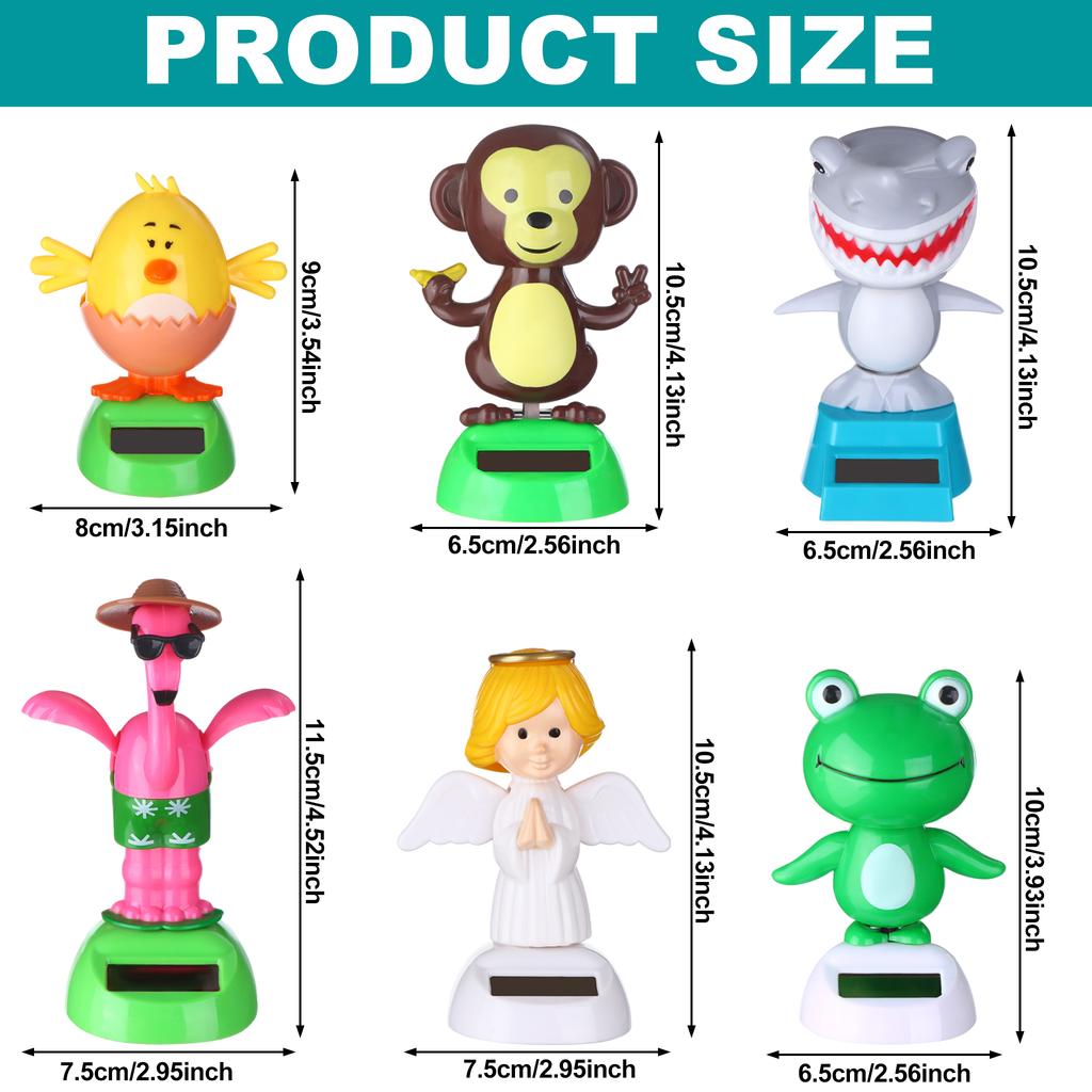 6 Pcs Solar Powered Dancing Animal Dolls Swinging Animated   Window Sun Catcher Car Decor Portable Suncatchers,Frog