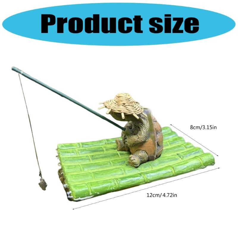 Turtles Fishing on Bamboos Raft Statue Weather Resistant Resins Miniature Animal Ornament For Garden Pond Decoration