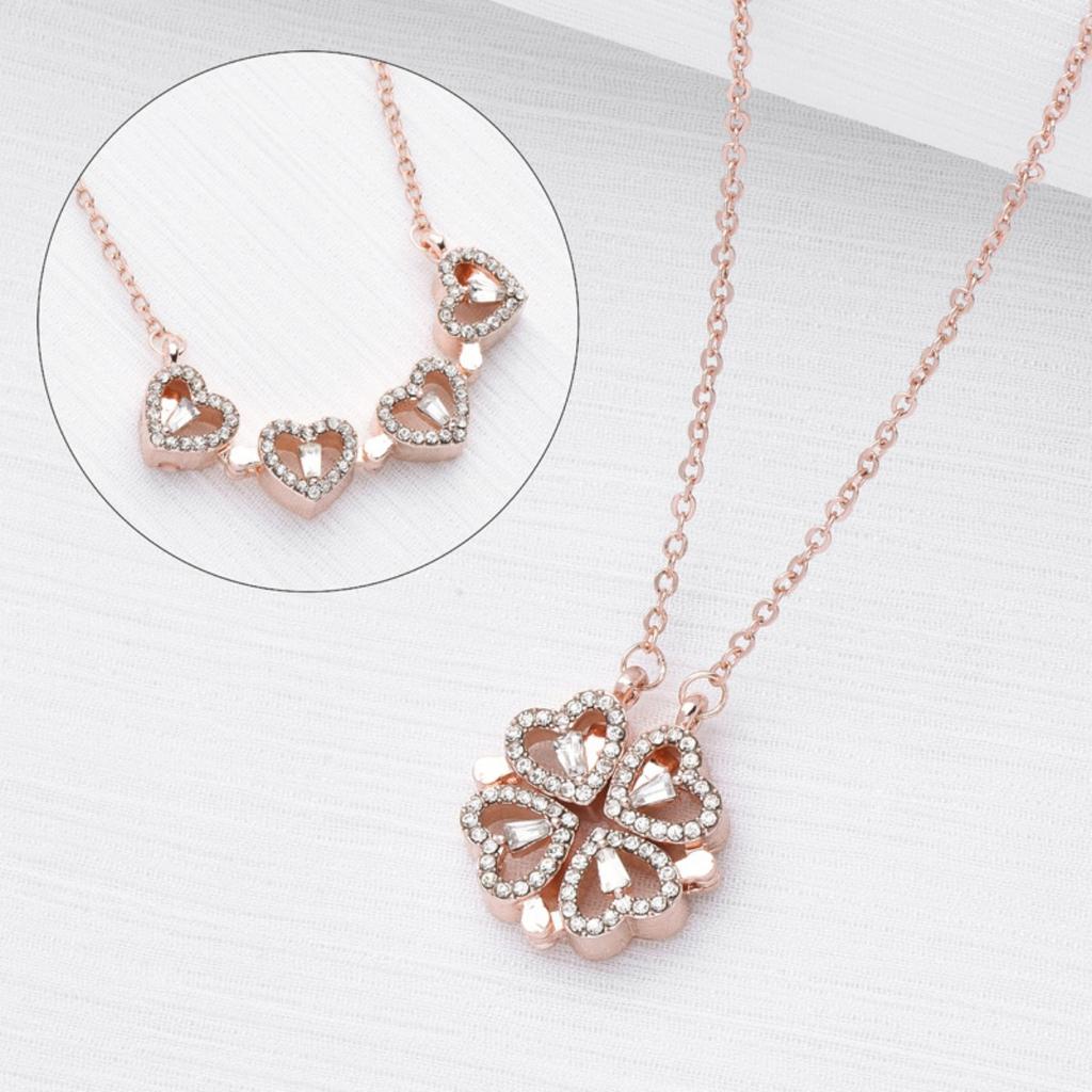 Two-wearing Heart-to-heart Four-leaf Clover Pendant Necklace Female Opening and Closing Folding Creative Clavicle Chain