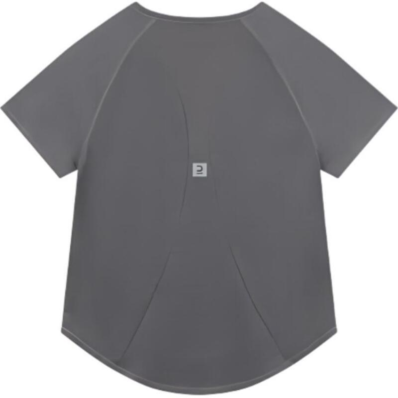 DECATHLON Soft Crew Neck Solid Quick Dry Short Sleeve Ralan Sleeve T-Shirt Women's Dark Anthracite Grey