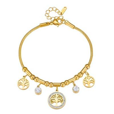 Elegant Cubic Zirconia Life Tree Bracelet Sturdy Steel Adjustable Chain Daily Wear Jewelry