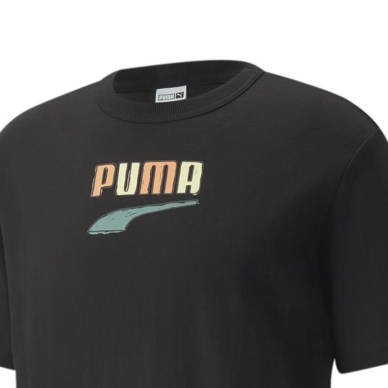 PUMA Sports Casual Logo Print Round Neck Short Sleeve T-Shirt Men Tops Black 535359-01