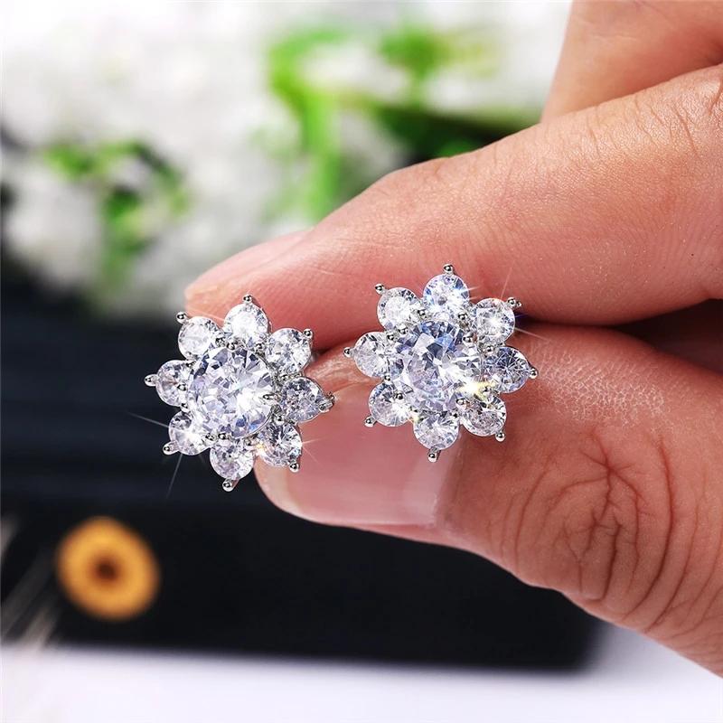 CAOSHI Chic Flower-shaped Earrings for Women Dazzling Zirconia Zircon Elegant Female Gift Delicate Design Wedding Accessories