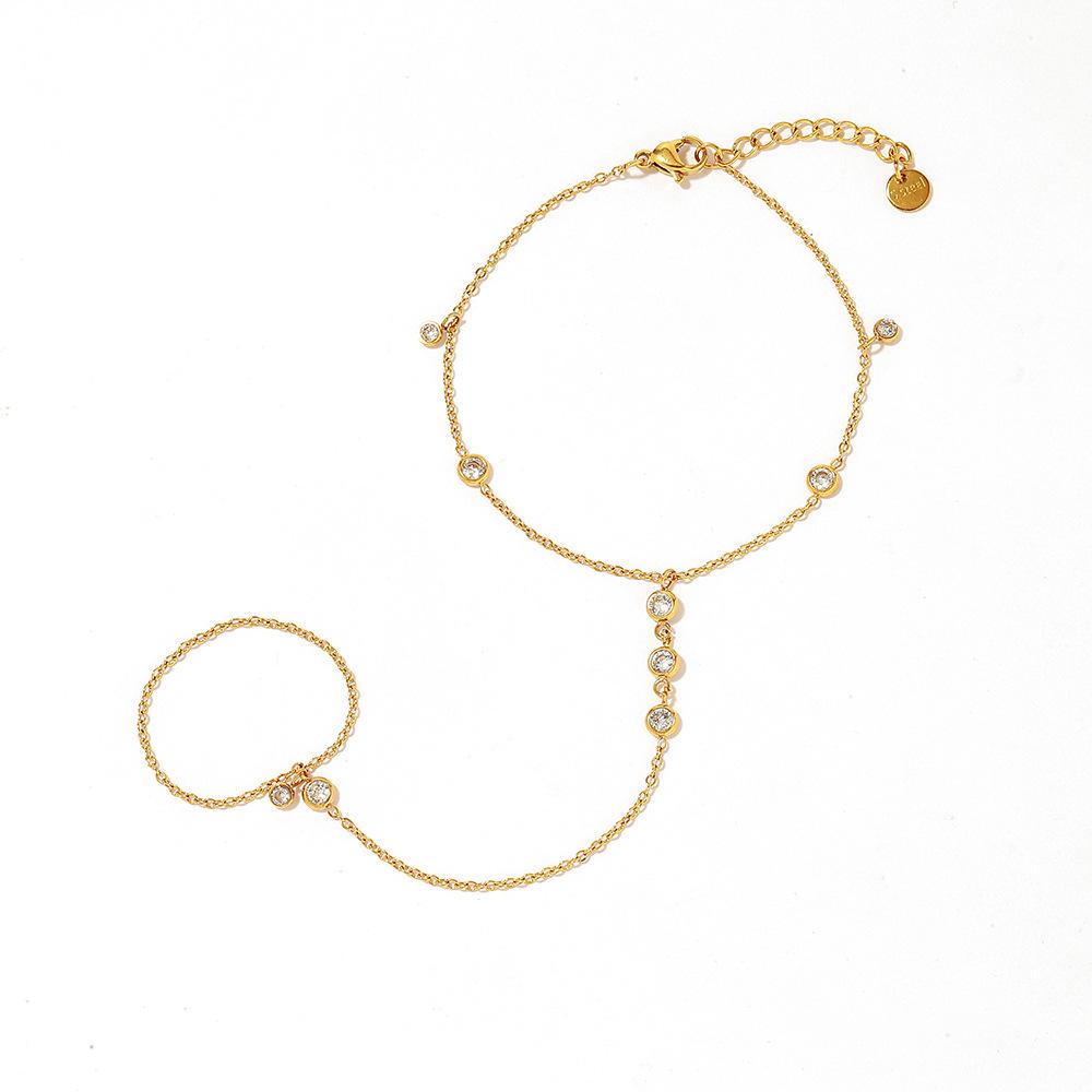 High-End Gold-Plated Stainless Steel Bracelet with Diamond Accents - European American Style