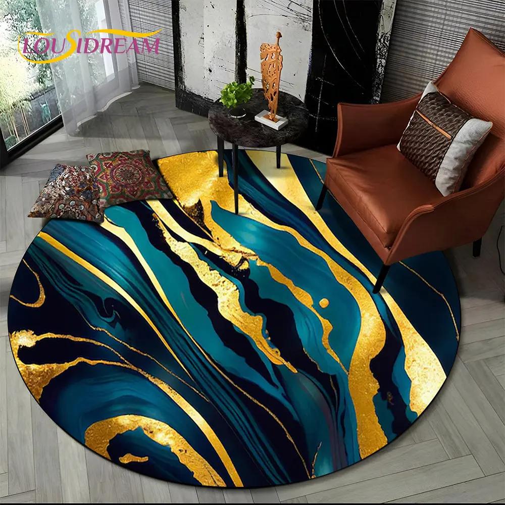 HD Colour Gold Nordic Marble Splendid Round Area Rug,Carpet for Living Room Bedroom Sofa Playroom Decor,kids Non Slip Floor Mat