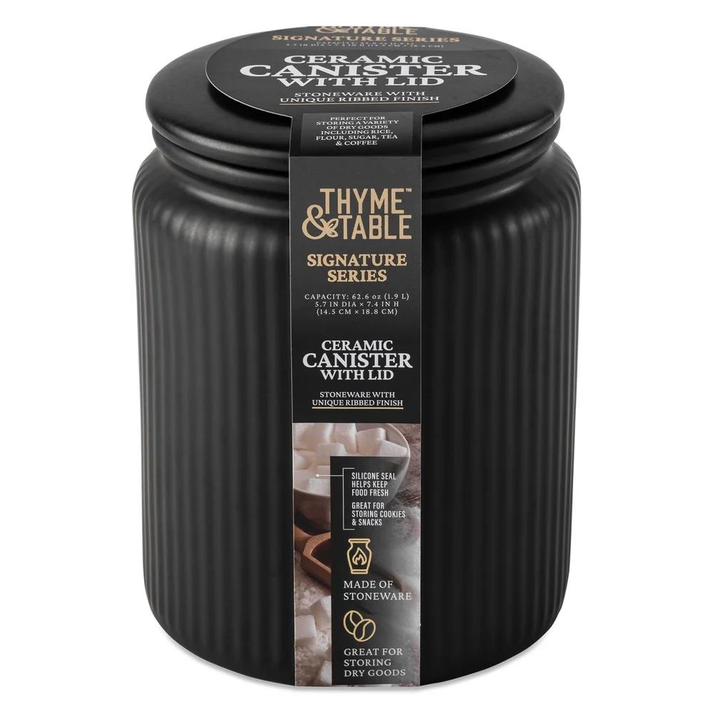 Large Ceramic Kitchen Storage Jar Airtight Ribbed Food Storage Container Coffee Tea Sugar Snacks Countertop Organization