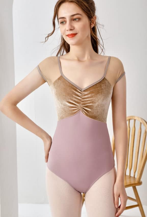 ProDance Velour and Mesh Ballet PLHA006MA Women's Half-Cup Leotard, (M, Mocha)