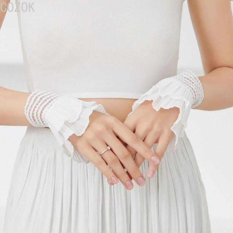 DIY Abnehmbare Manschetten Manschettenverlängerung Stickerei Spitze Gänseblümchen Falsche Ärmel Elastisch Wildes Handgelenk Plissiertes Organ Lolita Falsche Ärmel