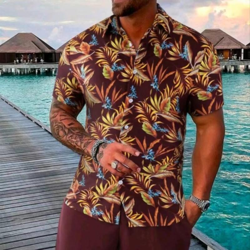The Latest Men's Suit In Printed Patchwork Lapel Short Sleeve Shorts Sports Beach Suit S-3XL