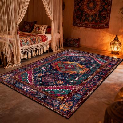 Bohemian Retro Barevný Nadýchaný Kobereček k Posteli Dekorace Balkon Obývací Pokoj Protiskluzová Rohož Velká Plocha Snadno Čistitelný Měkké Podlahové Rohožky