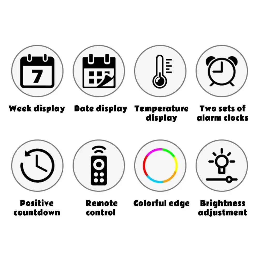 15-inch LED Digital Wall Clock Snooze Clock Color Outer Frame Temperature Date Week Display Remote Control Electronic Mute Clock
