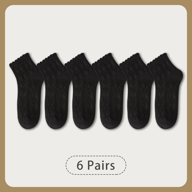 6 Pair Women Is Summer Thin Gradient Solid Cotton Simple Sweet Cute Socks Comfortable Wood Ear Edge Lolita Fashion Wear