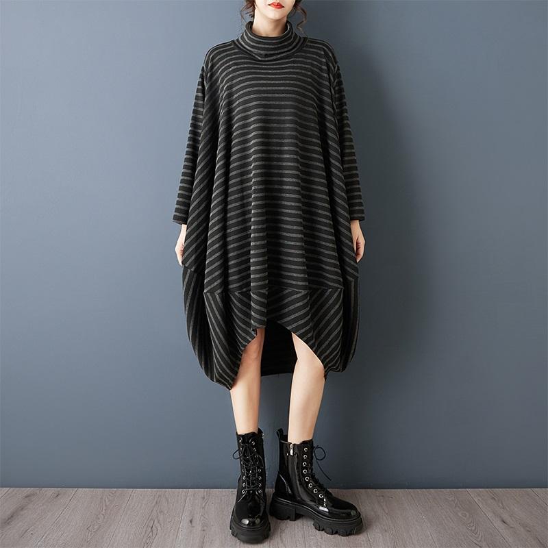 Long Sleeve Oversized Knitted Vintage Stripe New In Dresses for Women Casual Loose Spring Autumn Sweater Dress