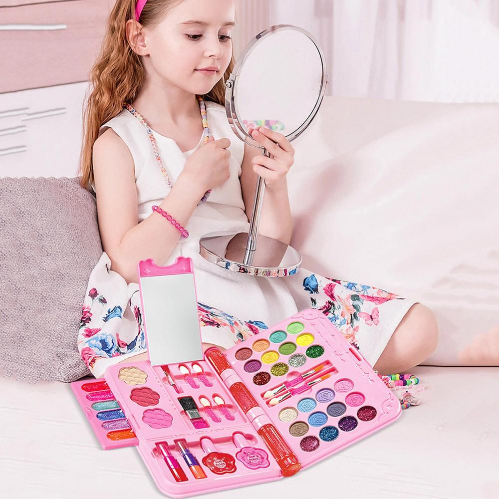 Kinder-Schminkset für Mädchen mit Prinzessinnen-Motiv, echtes, waschbares Kosmetikspielzeug, ausklappbares Notizbuch, Make-up-Palette mit Spiegel, sichere, ungiftige Geburtstagsgeschenke für Mädchen