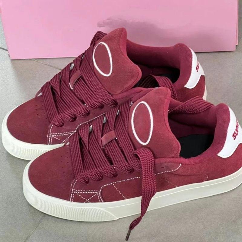 Versatile board shoes women's summer new retro burgundy flip sports and leisure platform women's shoes