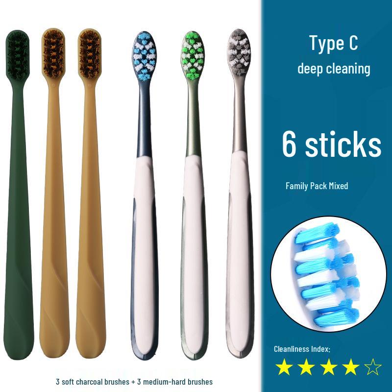 360° Medium-Hard Bristle Toothbrush for Effective Stain Removal - Spiral Filament, Soft Bristle, Adult Size