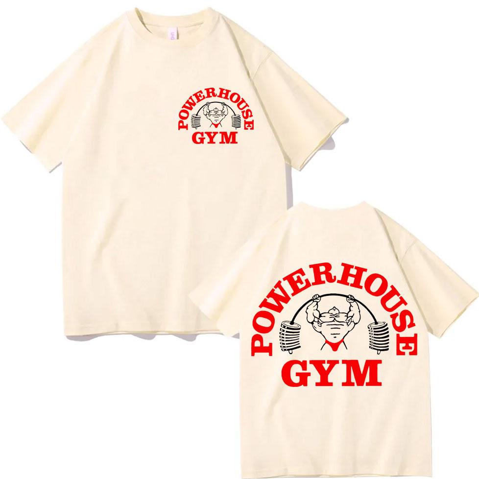 Powerhouse Gym Double Sided Print Tshirt High Street Fashion Trend Short Sleeve T Shirts Men Women Casual Loose Cotton Tshirts