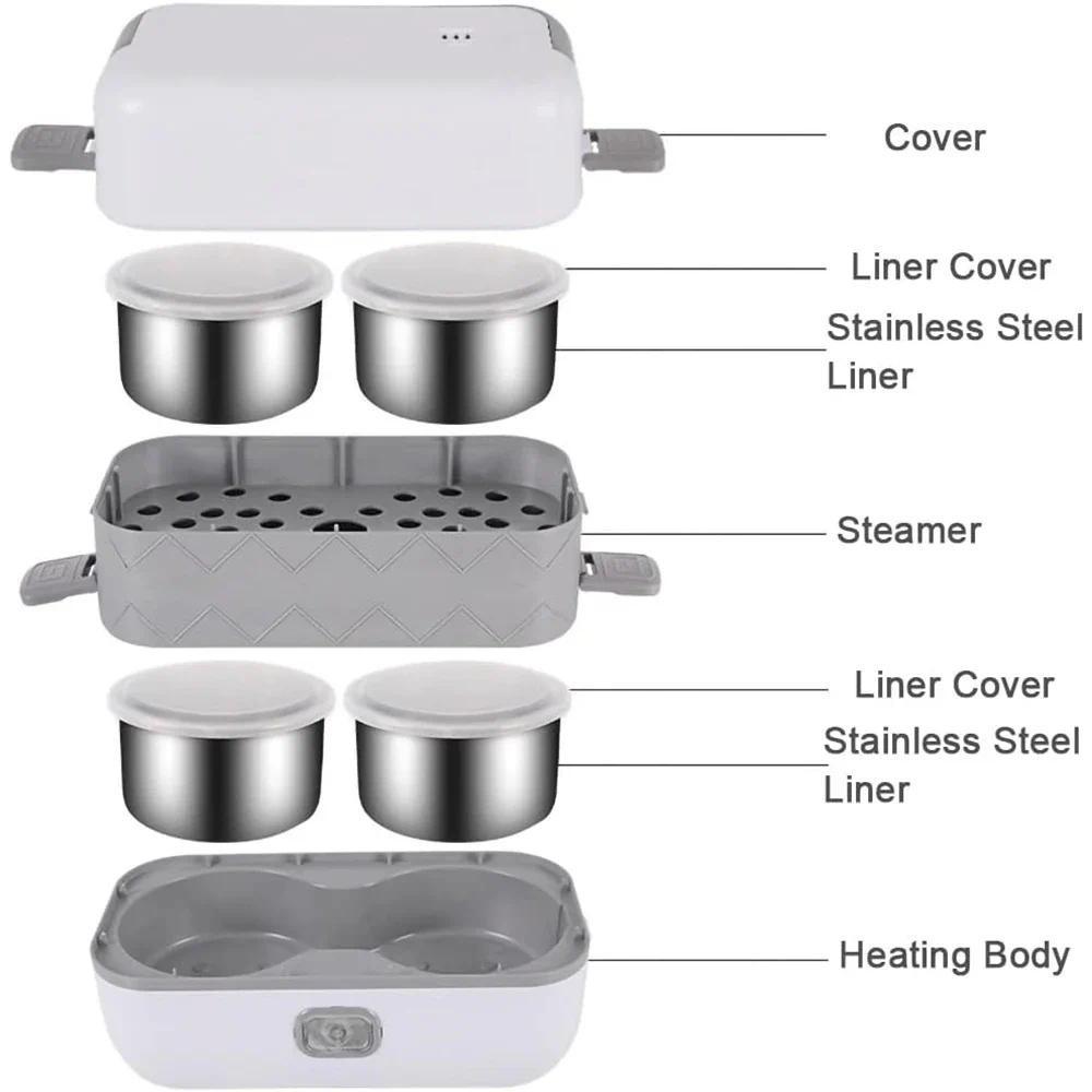 Portable Double Thermal Insulation Bento Box with Stainless Steel Liners Household Food Heating Container Boxes New Heat Evenly Electric Lunch Box