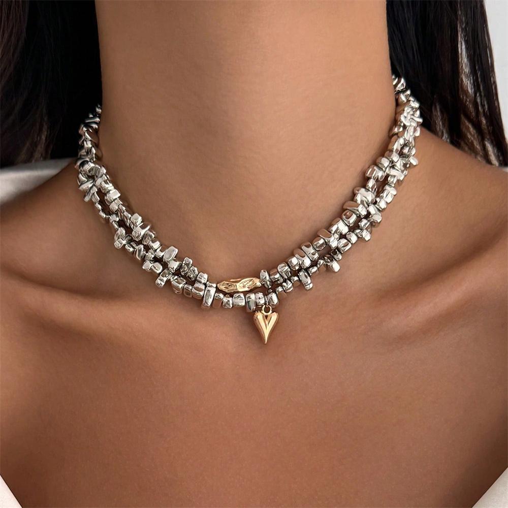 Vintage Silver-plate Geometric Exaggerated Artificial Pearl Chain Necklace For Women Female Fashion Boho Y2K Girl Jewelry Gift