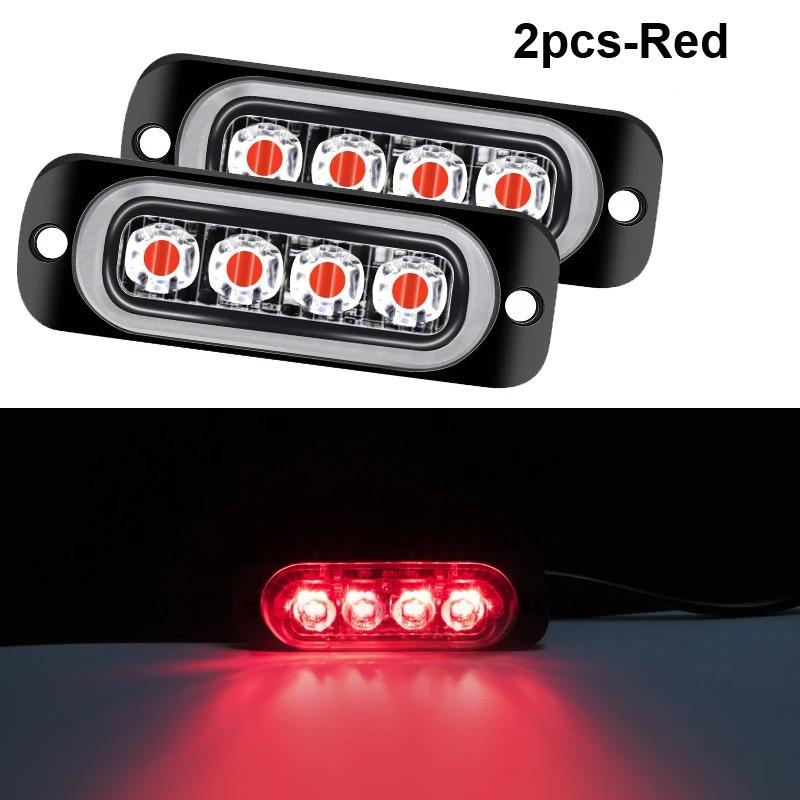 2Pcs 4leds Side Marker Warning Light 12-24V Daytime Running Light Truck Car LED Tail Lights Police Light Bar Strobe Optional