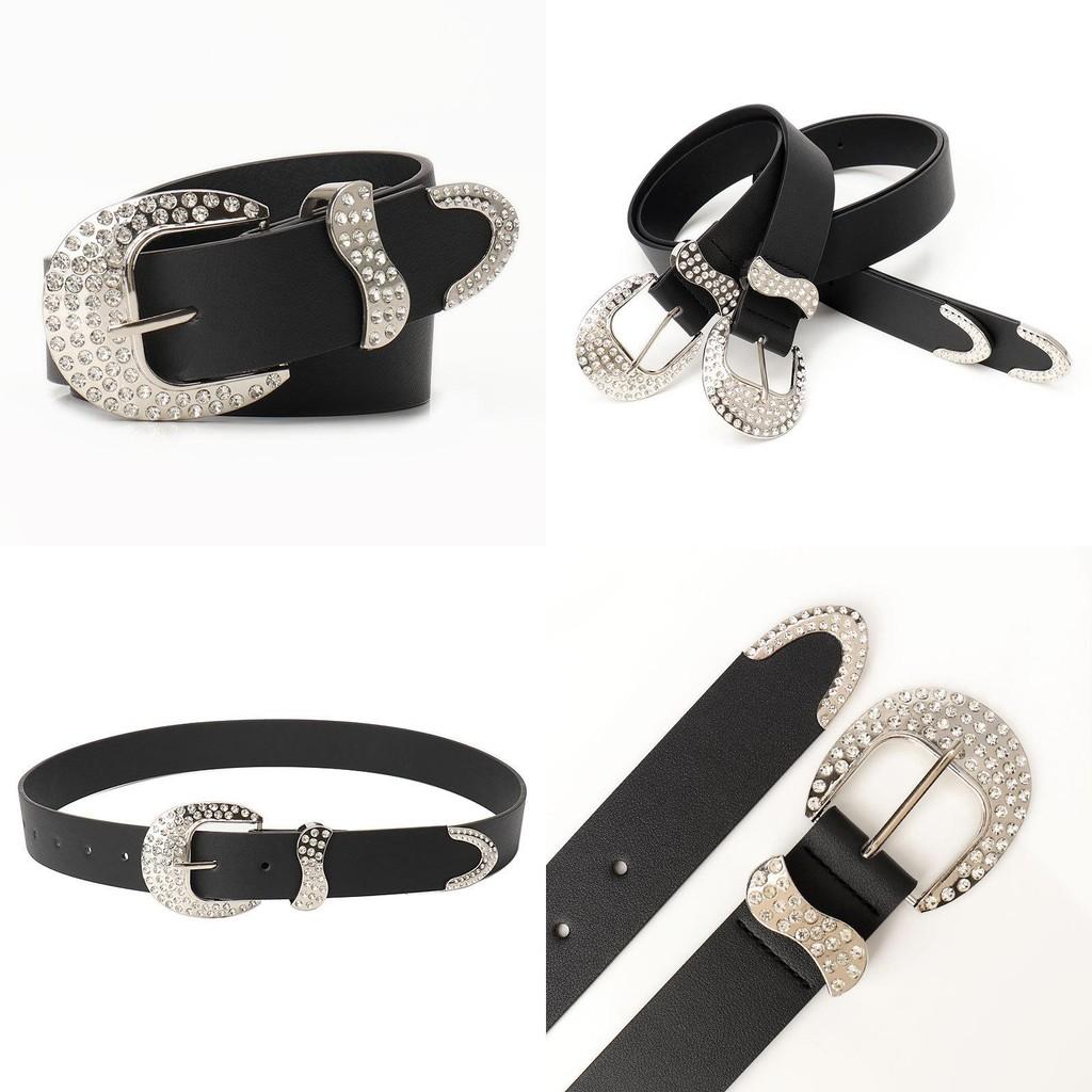 Classic Water Diamond Embellished Faux Leather Belt For Women With Adjustable Pin Buckle