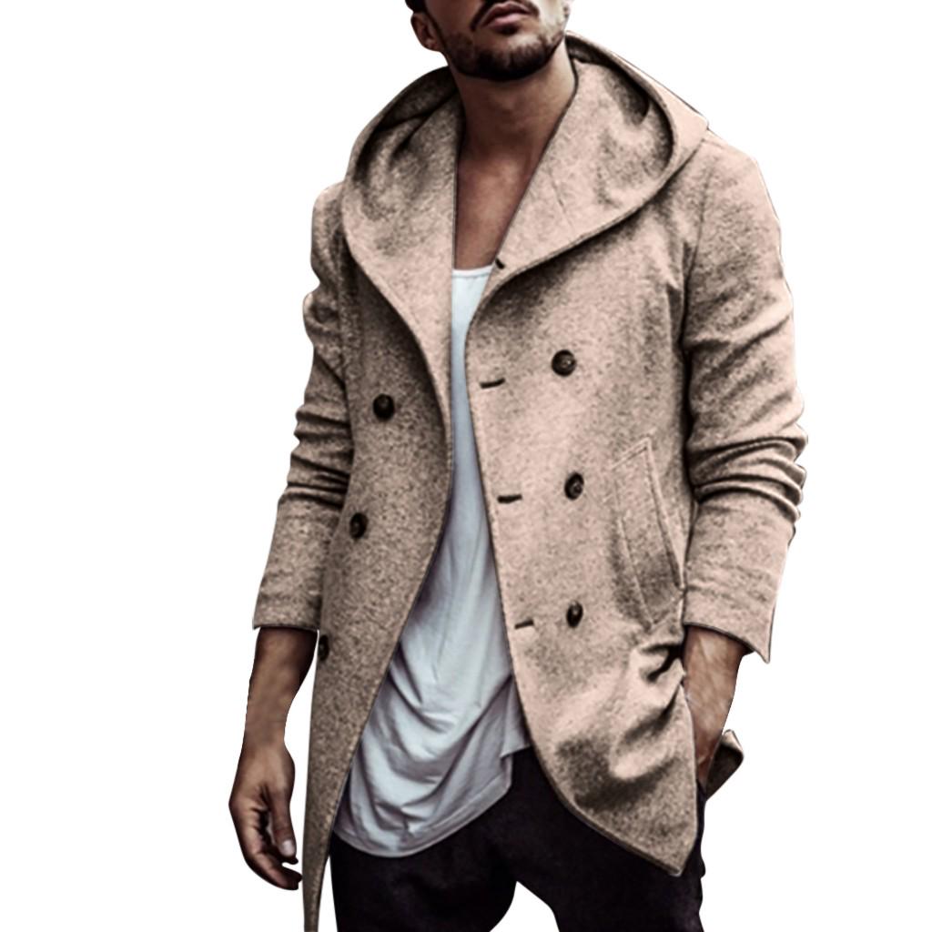 Men's New Winter Style Fashion  Hat And Wool Overcoat Comfortable Warm Coat