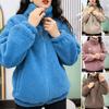 Spring Winter Women Jacket Stand Collar Fleece Zipper Closure Jacket Long Sleeve Solid Color Cardigan Keep Warm Sport Outerwear with Pockets