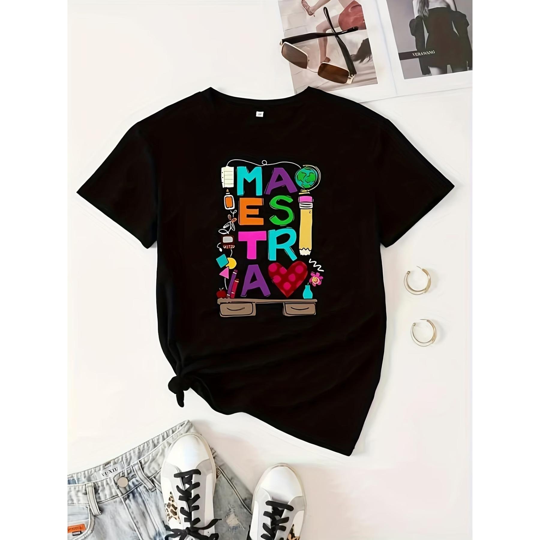 

Print T-Shirt, Crew Neck Short Sleeve T-Shirt, Casual Tops, Women S Clothing XXL
