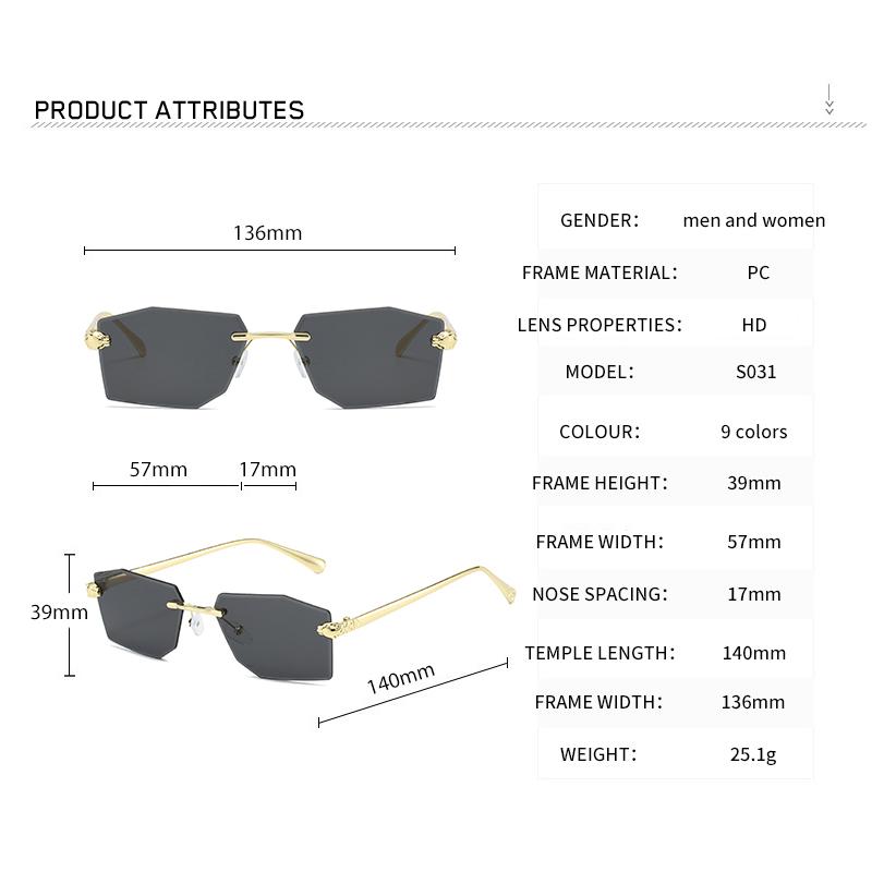 Luxury Frameless Square Sunglasses Men Alloy Frameless Gradient Sun Glasses Women Fashion Retro Polygon Eyewear