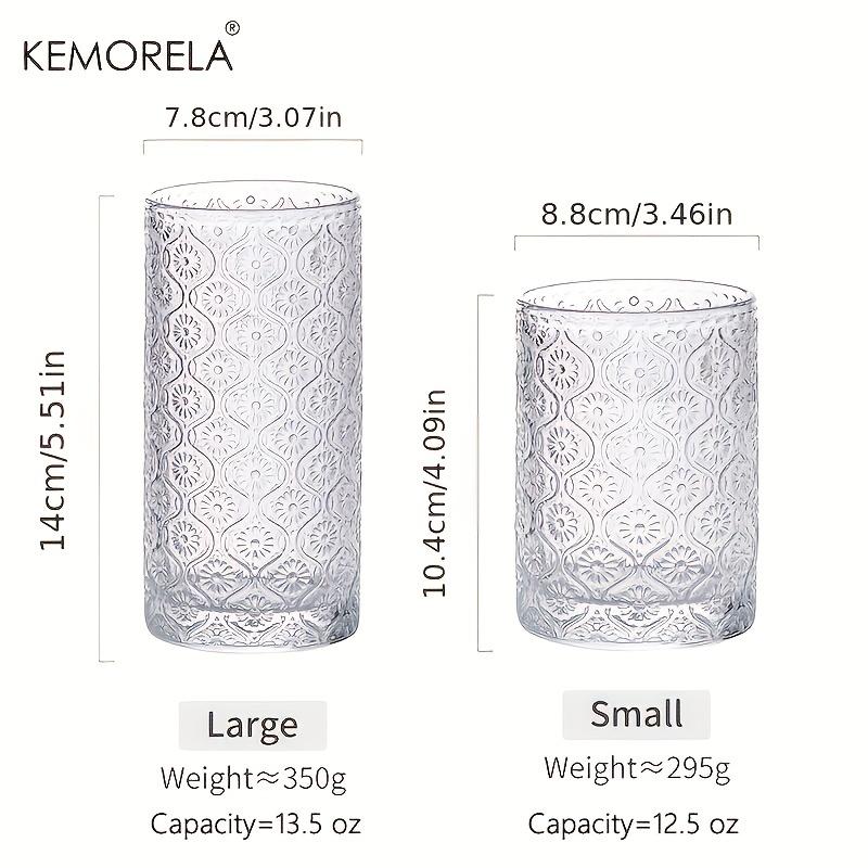 4PCS 400ML Round Glass Cups Vintage Glassware Embossed Pattern Style Transparent Cocktail Glasses Set For Bar Beverages Coffee