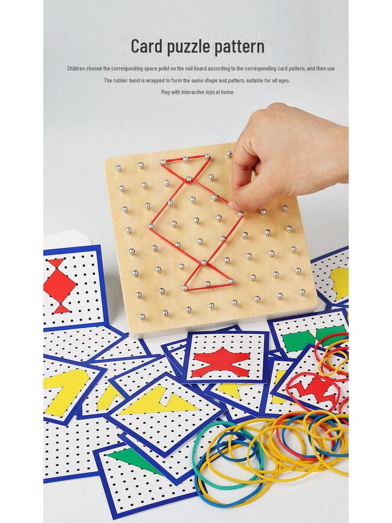 Montessori Kleines Geometrie-Nagelbrett: Kreatives Lernspielzeug für Kinder - Holz-Mathematik-Set mit Nägeln.