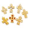 1 Piece 304 Stainless Steel Religious Cross Pendants Cubic Zirconia 18K Gold Plated Charms For DIY Necklace Jewelry Making