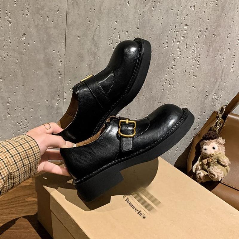 Spring and Autumn new thick-soled non-slip loafers women's genuine leather casual sheepskin women's shoes comfortable large size four-season single s